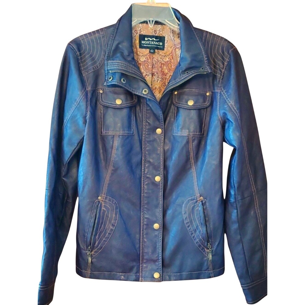 MontanaCo Women's Dark Brown Faux Leather Biker Vintage Jacket Size Medium